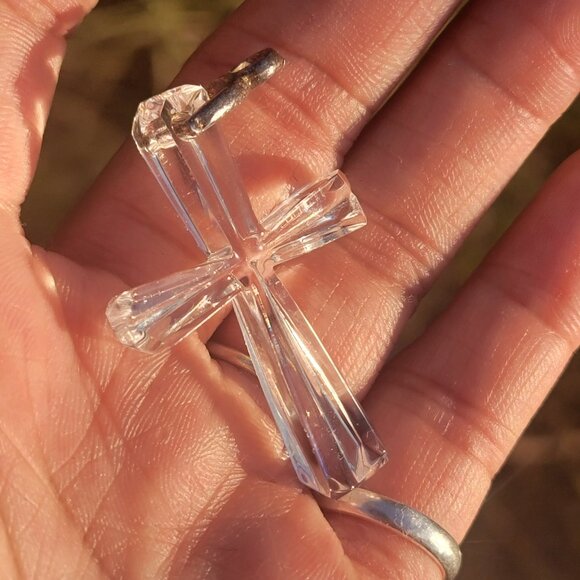 Vintage WATERFORD carved clear crystal 925 sterling silver necklace pendant - Picture 16 of 16